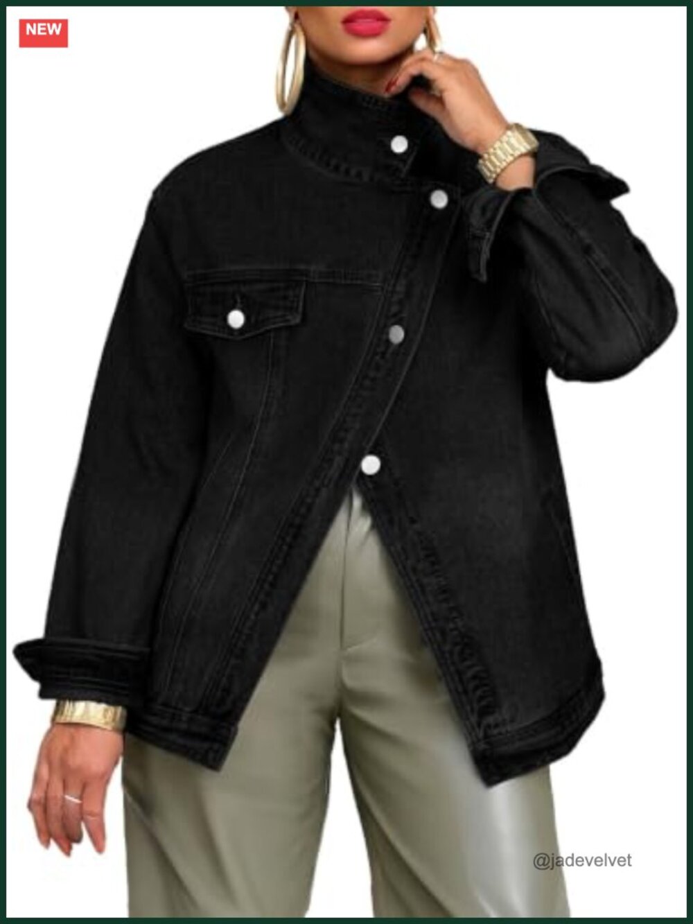 Oversized Denim Jacket Vintage Washed Asymmetrical Button Down Street Style Coat